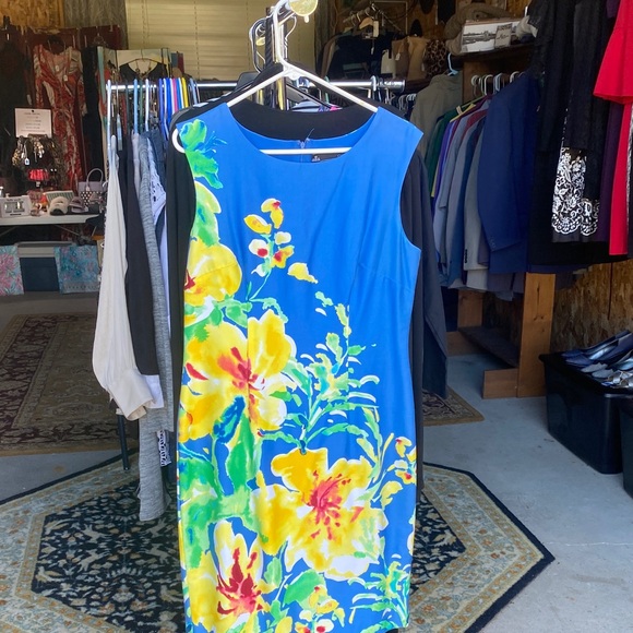 Chetta B Royal Blue Watercolor floral print Dress - Picture 1 of 4